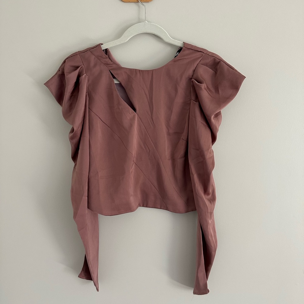 Satin magenta pink long sleeve blouse, DO + BE size small